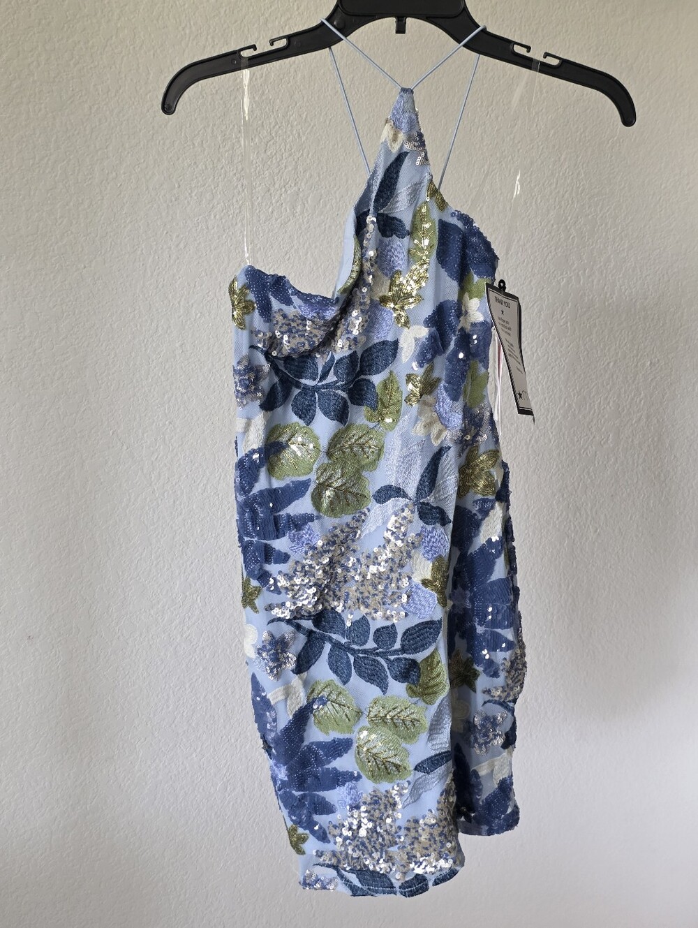 Crystal Doll Blue Floral Sequin Embroidered Mini Dress Size M NWT Cocktail Party - Picture 2 of 10